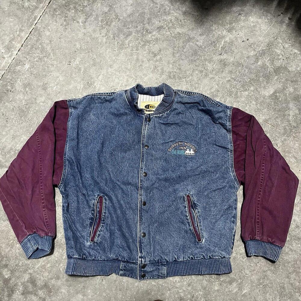 Vtg 90s Live Blues Jean Jacket Mens L Slippery Noodle Inn Live Denim ID wear